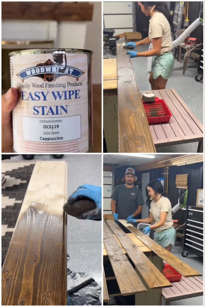 Staining wood shiplap for DIY ceiling